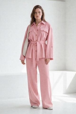 Seeh Pembe Uzun Kollu Oversize Kadın Takım Sh338 Standart
