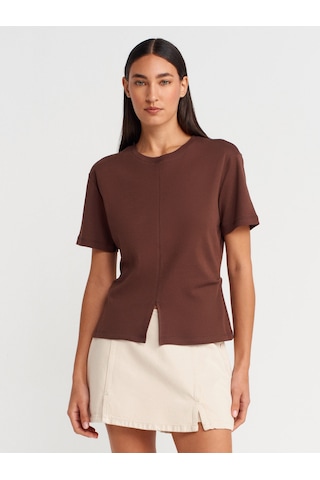 Dilvin 31874 Yırtmaç Detaylı T-shirt-açık Kahve Açık Kahve