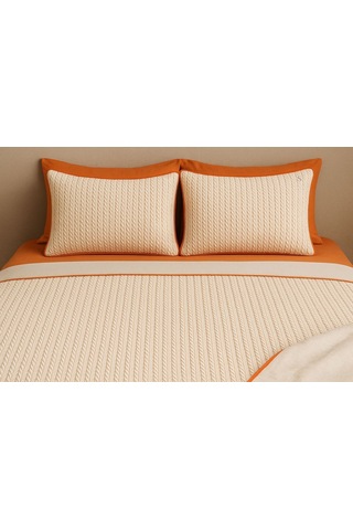 Turuncu-krem Örgü Desen Çift Kişilik Nevresim Takımı Pike Tkm Çok Renkli