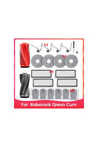 Sointeresting Roborock Qrevo Curv Robot Süpürge Yedek Parçaları Ana Yan Fırça Hepa Filtre Paspas Bezi Toz Torbaları