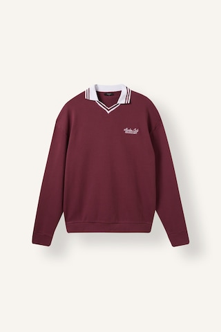 Defacto Boxy Fit Çizgili Polo Yaka Baskılı Waffle Sweatshirt H8778ax26aubr170 Bordo-br170