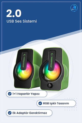 Kablolu Hoparlör Usb 2.0 1+1 Rgb Işıklı Multimedya Ses Sistemi Bi