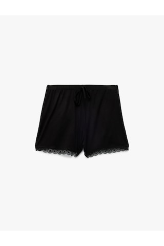Koton Dantel Detaylı Rahat Kalıp Şort Viskon Pijama Altı Siyah 7wlk80007mk