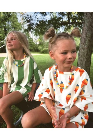 Dondurma Desenli Kız Çocuk Şortlu Takım Krem