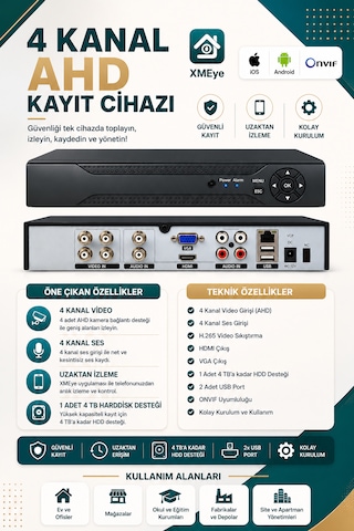 4 Kanal Ahd Dvr Kayıt Cihazı Xmeye Yazılım
