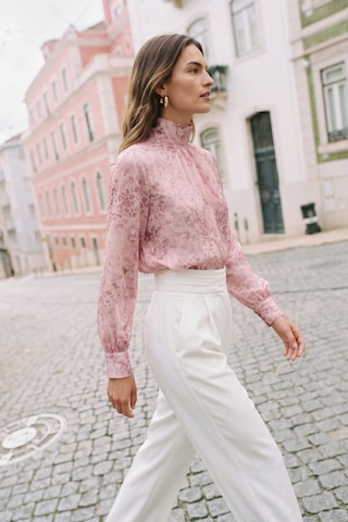 Sateen Desenli Uzun Kollu Bluz - Pembe-137491