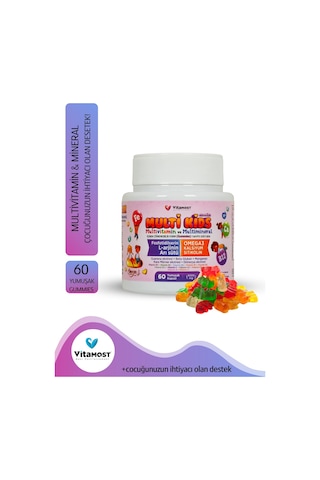 Vitamost Multi Kids Multivitamin ve Multimineral içeren Takviye Edici Gıda 60 Yumuşak Kapsül