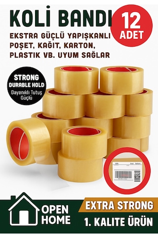 12 Adet-100 Metre Şeffaf Koli Bandı Extra Strong 40 Micron Kalınlık, Güçlü Yapışkan Diğer