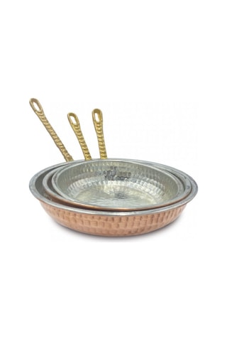 Bakır Tava İnce Tek Kulp 3'lü Set Bakır