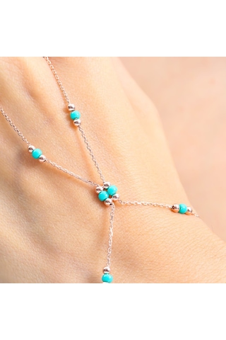 Deniz Yeşili Boncuk Detay Rose Renk Gümüş Şahmeran Rose Gold