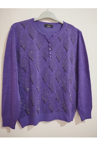 Anne Moda Ankara Üstün Kalite, Standart Beden, Kapri Kollu, Pamuk-akrilik Karışımı, Şık, Triko Kazak/bluz Mor