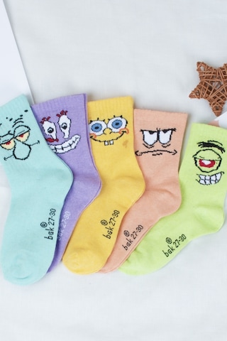 Bgk 5 Çift Bebek Sünger Bob Desenli Çorap Çok Renkli