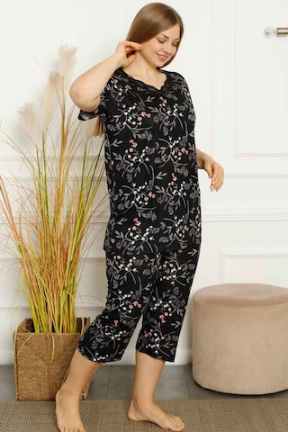 Alimer Kadın Siyah Büyük Beden Bermuda Pijama Takm Edy2707b-s Siyah