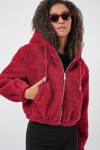 Bigdart 5193 Kapüşonlu Peluş Crop Ceket - Bordo