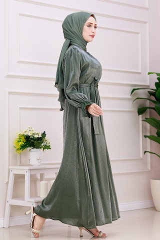 Kolu Volanlı Simli Alya Abiye-yeşil-4872
