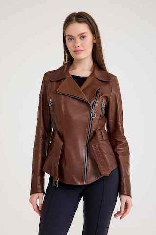 Regular Biker Bayan Deri Ceket Vb-7 Bk-1653 - 20303 Kahverengi