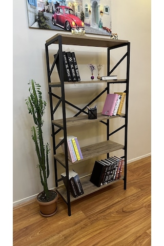 Modern Style Home Metal Kitaplık 5 Raflı Çok Amaçlı Dosya Kitap Rafı Ofis Salon Raf 150 Cm Ceviz Kahverengi Modernk03