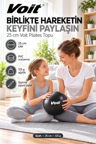 25 cm Mini Pilates Topu Yoga Fitness Egzersiz ve Denge Topu Şişirme Pipeti Dahil Siyah