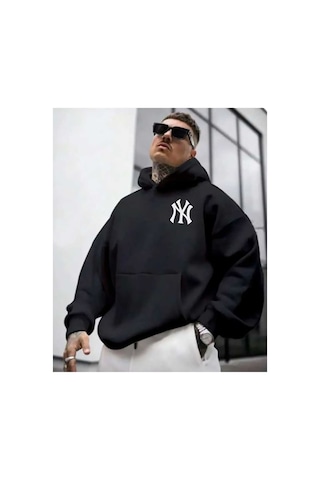 Herkesemoda Ön Ve Arka Baskılıı Kapüşonlu Sweatshirt Siyah