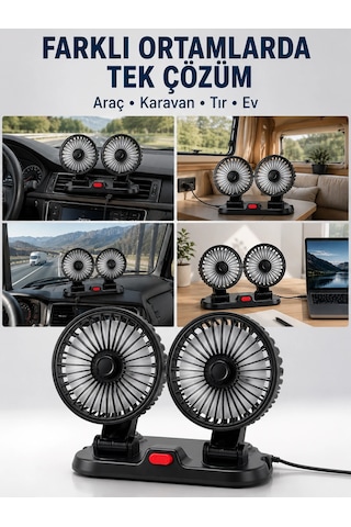 Araç, Karavan Ve Tır İçin Çift Fanlı Mini Vantilatör