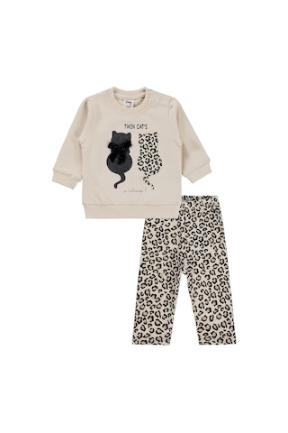 Civil Baby Leopar Kedi Baskılı 6-18 Ay Takım - Bej