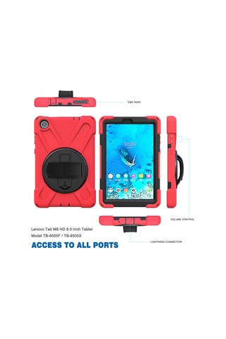 Butu Lenovo Uyumlu Tab M8 8" Tb-8505f/8505x 2019 Kalem Yuvası El Bandı 360 Dönebilen Pc + Silikon Kickstand Tablet Kılıfı