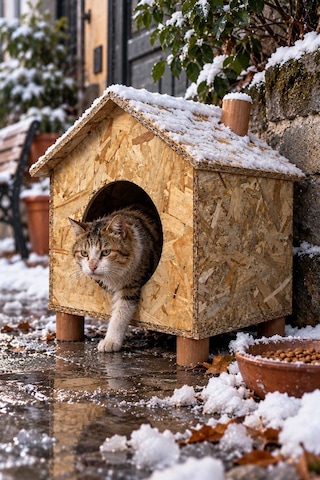 Reyo Orta Boy Kedi Evi Osb Su Yalıtımlı Rüzgar ve Soğuğa Dayanıklı Ahşap Kedi Evi Sokak Hayvanları İçin Kedi Barınağı Kedi Yuvası 43 x 40 x 37 CM CAT14