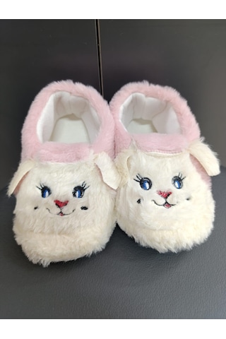 Çocuk Kaydırmaz Taban Panduf Pamuk Astarlı, Kedi Figürlü Çok Amaçlı Okul, Kreş Patiği, Ev Patiği Pembe