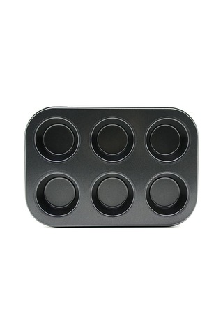 6 Gözlü Siyah Metal Muffin Kalıbı Renkli