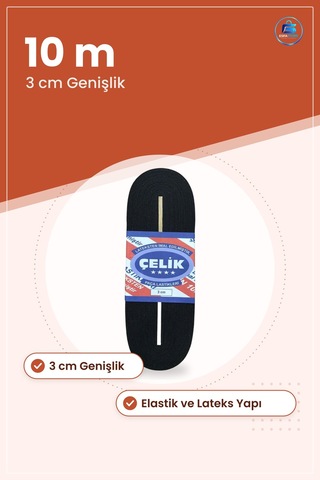 Siyah Paça Lastiği 3 Cm 10 M Dekoratif Elastik Şerit Lastik Dikiş