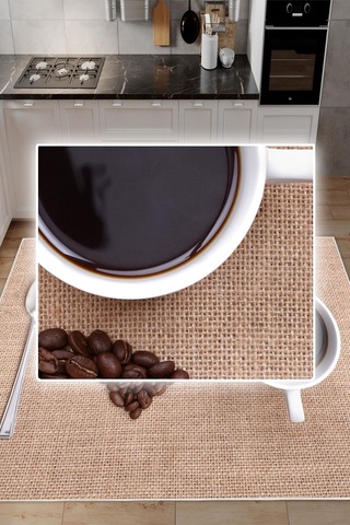 Dijital Baskılı Dekoratif Kaymaz Taban Yıkanabilir Kahve Desenli Halı Mutfak Halısı Yolluk Salon Halısı Krem
