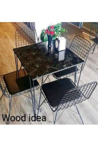 Webdepo Wood Idea Siyah Mermer Desen 70X70 Kare Yemek Masası Balkon Masas