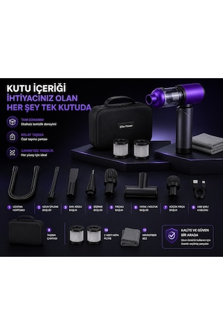 20.000 Pa Kablosuz Araç Süpürgesi 120w Güçlü Emiş 7800 Mah Şarjlı El Süpürgesi 8 Başlıklı Hepa Filtreli Mini Vakum Mor
