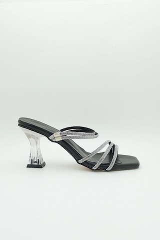 Dosa Shoes Taşlı Şeffaf Topuk Abiye Ayakkabı Sandalet Terlik-siyah Siyah