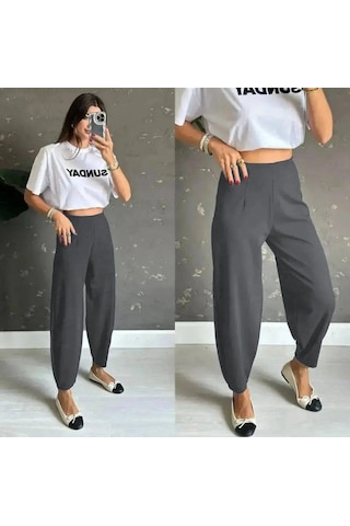 Veraura Lifestyle Kadın Yüksek Bel Krep Pantolon Gri