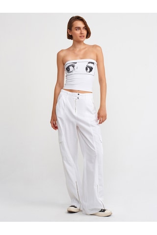Dilvin Baskılı Crop Top 101a20667 Beyaz