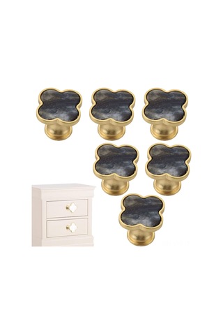 Ranyeek Altın Brons Kapak Kolu - Dört Yapraklı Klever Desenli, Çinko Alaşımlı, Dayanıklı, Teke Delik, 6 Adet Set