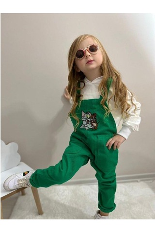MODAVALS TOM & JERRY NAKIŞLI UNISEX KARDEŞ KOMBİN BAHÇIVAN TULUM & SWEAT SET - YEŞİL