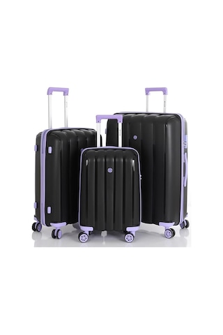 Mçs 3lü Set Kırılmaz Silikon Seyahat Valizi Bavulu V305 Siyah Lila Siyah - Lila