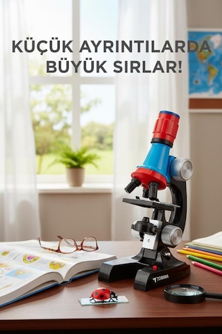 Torima Tsm-01 Siyah Led Işıklı Bilim Mikroskobu Seti 6-12 Yaş Çocuklar İçin