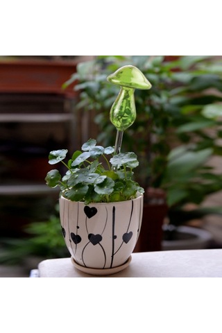 Sones Mantar Şekli Ev Bitkileri Çiçekler Su Besleyici Otomatik Kendiliğinden Sulama Şeffaf Cam Cihazlar Yeşil