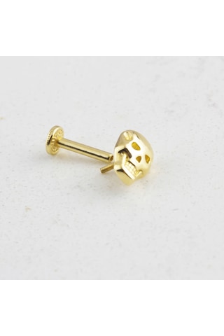Glorria Altın Kuru Kafa Tragus Piercing Altın