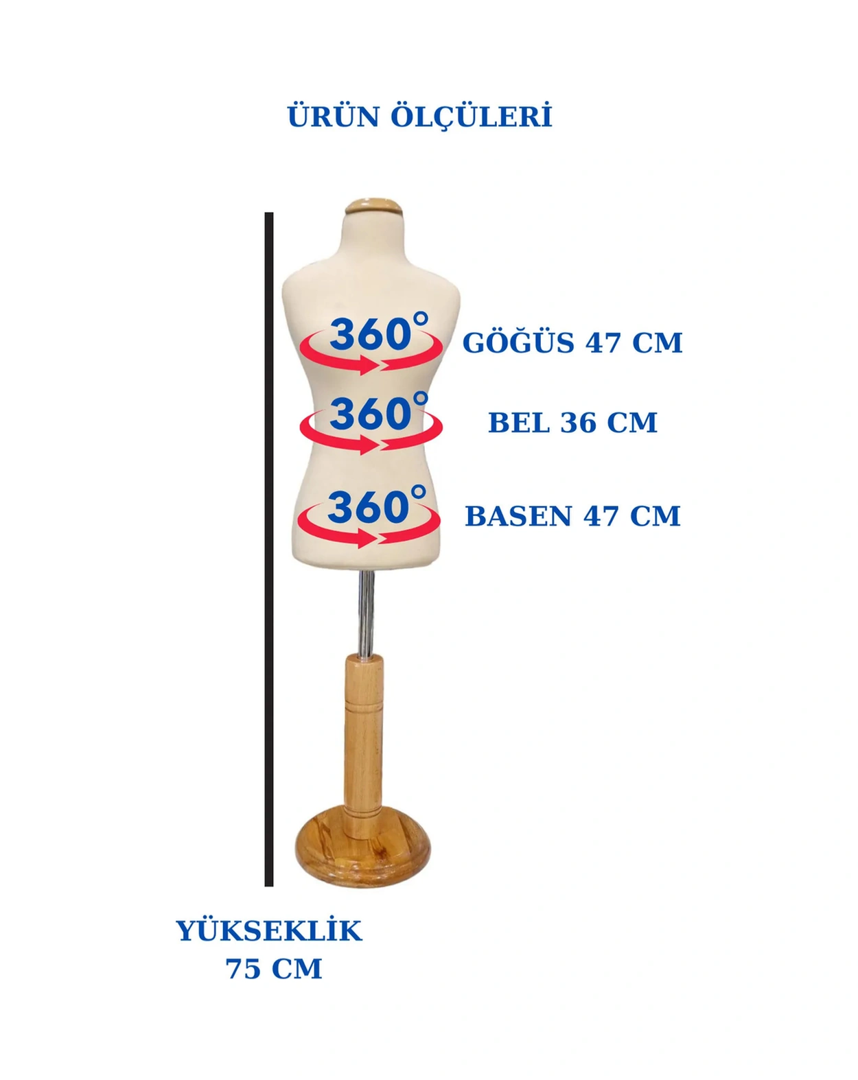 Masa Üstü Minyatür Okullar İçin 1/2 50 Eşelli Terzi Mankeni Prova Mankeni
