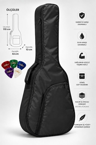 Agc-42bk Siyah Akustik Gitar Kılıfı Kalın Pedli Suya Dayanıklı Gitar Çantası Softcase - 9083494252590