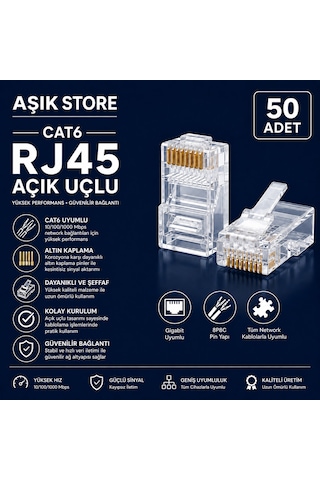 Cat6 Rj45 8p8c Ethernet Konnektör 50 Adet