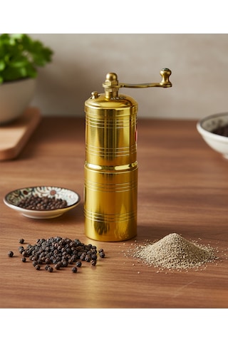 Pirinç El Yapımı Karabiber Değirmeni Öğütücü 4cmx13cm Sarı