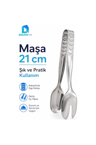 21 Cm Çelik Salata Servis Maşası Kaşık Ve Çatal Uçlu Sunum Maşası Gümüş