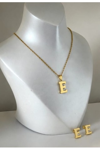 Lunarie E Harfi 14k Gold Çelik Harf Kolye Küpe Takı Seti Altın