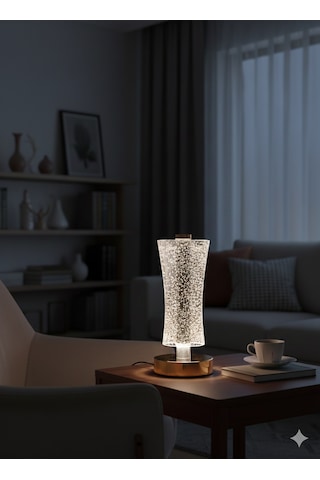 Şarjlı Dekoratif Camlı Masa Lambası - 3 Modlu Led Aydınlatma Renkli