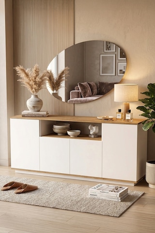 Yurudesign Future Konsol 4 Kapaklı Raflı 180cm Çam-Beyaz FR15-AW